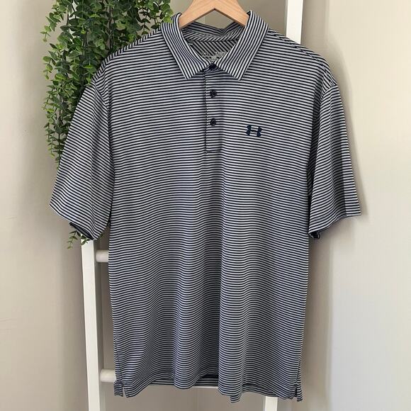Under Armour Other - Under Armour Loose Fit Heatgear Casual Golf Polo Gray Navy Blue Men's XL